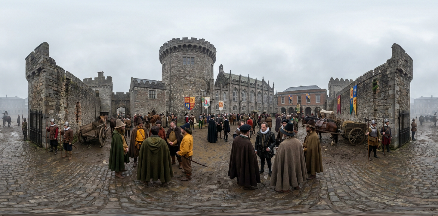 360° scene from Opening of the Irish Parliament featuring Gaelic noble attendance