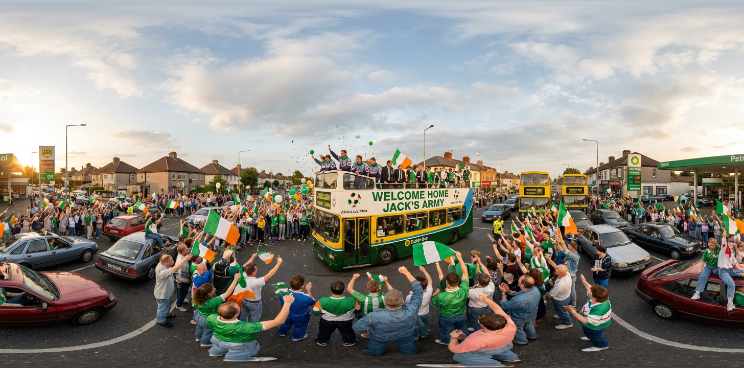 360° scene from Jack Charlton and Ireland team homecoming after Italia 90