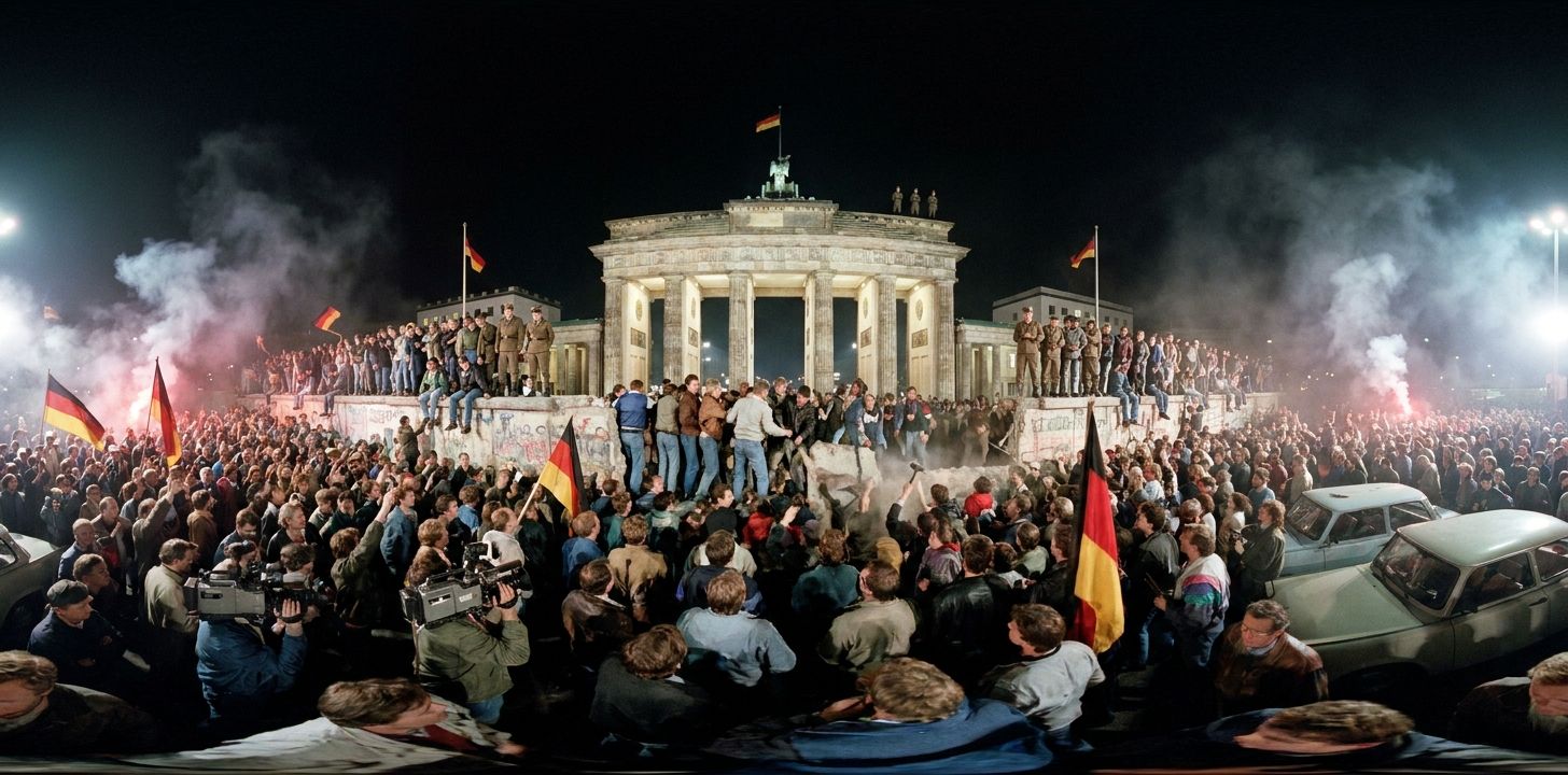 360° scene from The fall of the Berlin Wall at the Brandenburg Gate