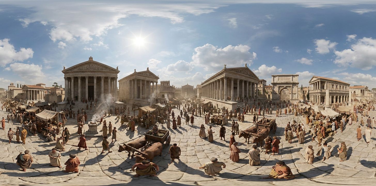 360° scene from Roman Forum street life in the early 2nd century CE