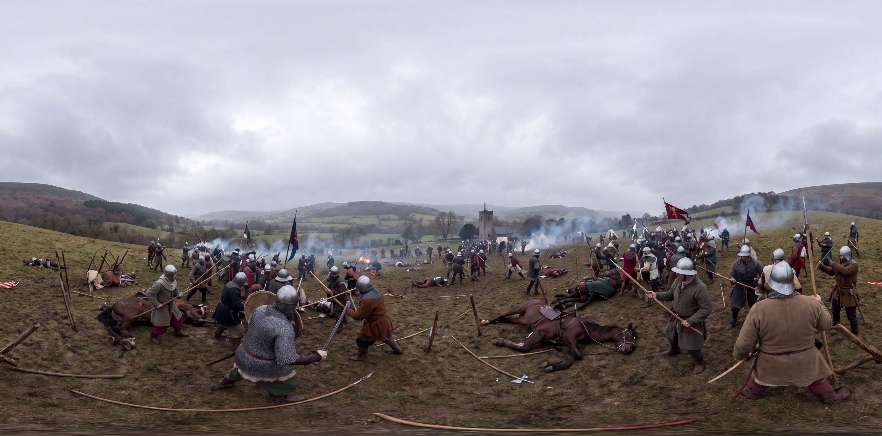 360° scene from Owain Glyndŵr defeats Edmund Mortimer at the Battle of Bryn Glas