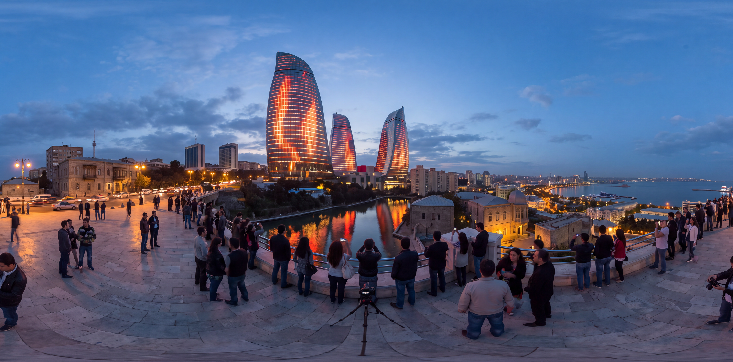 360° scene from Completion of the Baku Flame Towers
