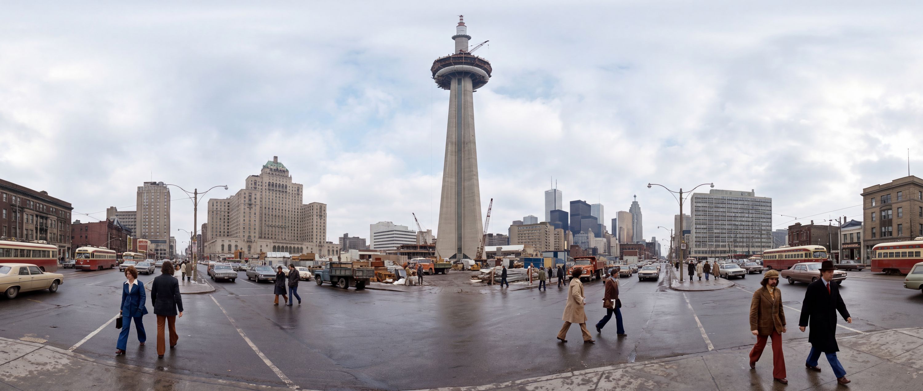 360° scene from CN Tower Nearing Completion, Toronto