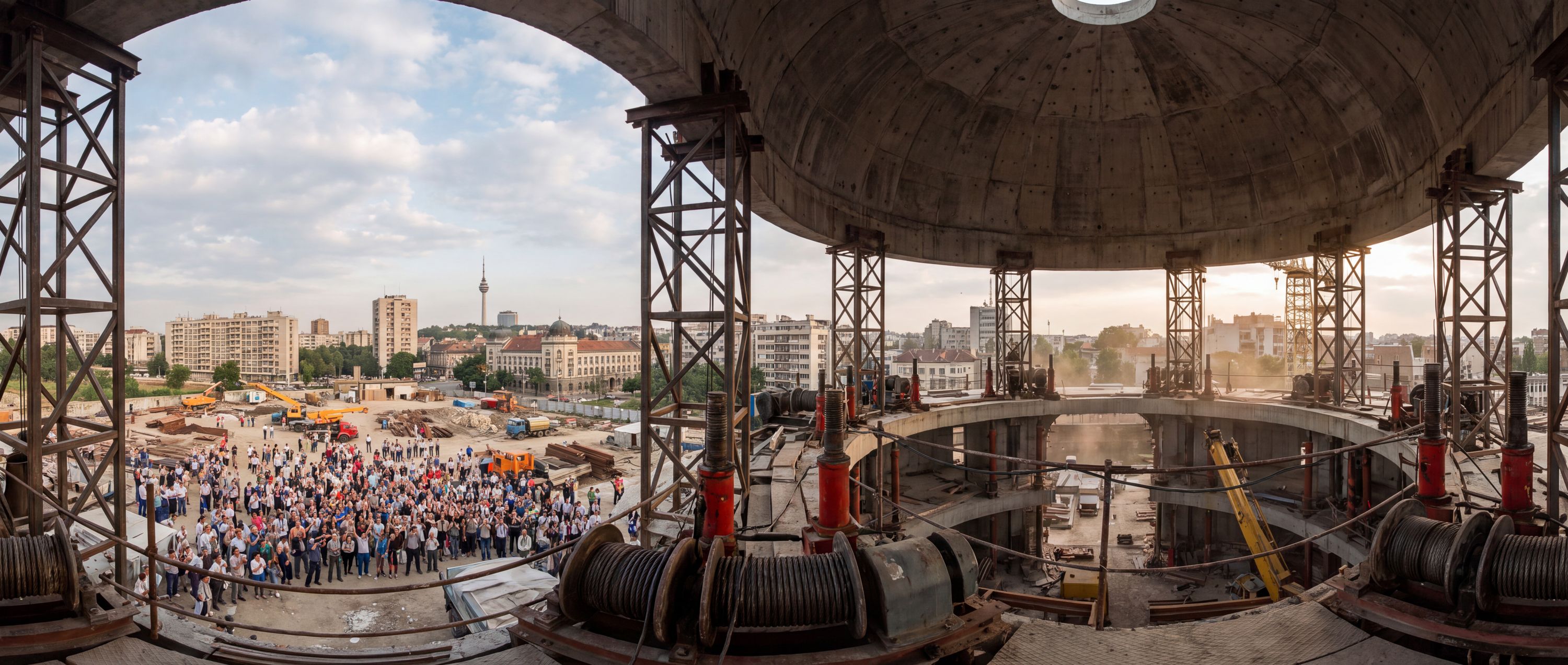 360° scene from Lifting the Dome of Saint Sava Temple