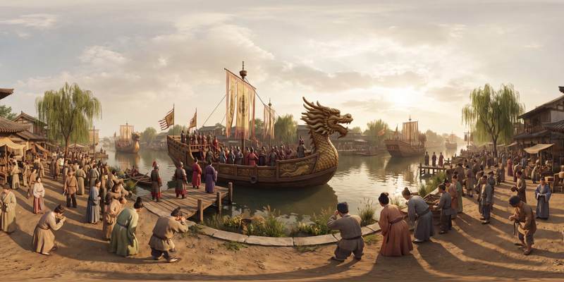 Emperor Yang Navigates the Grand Canal in 605 — 360° scene from the July 28, 2026 daily challenge