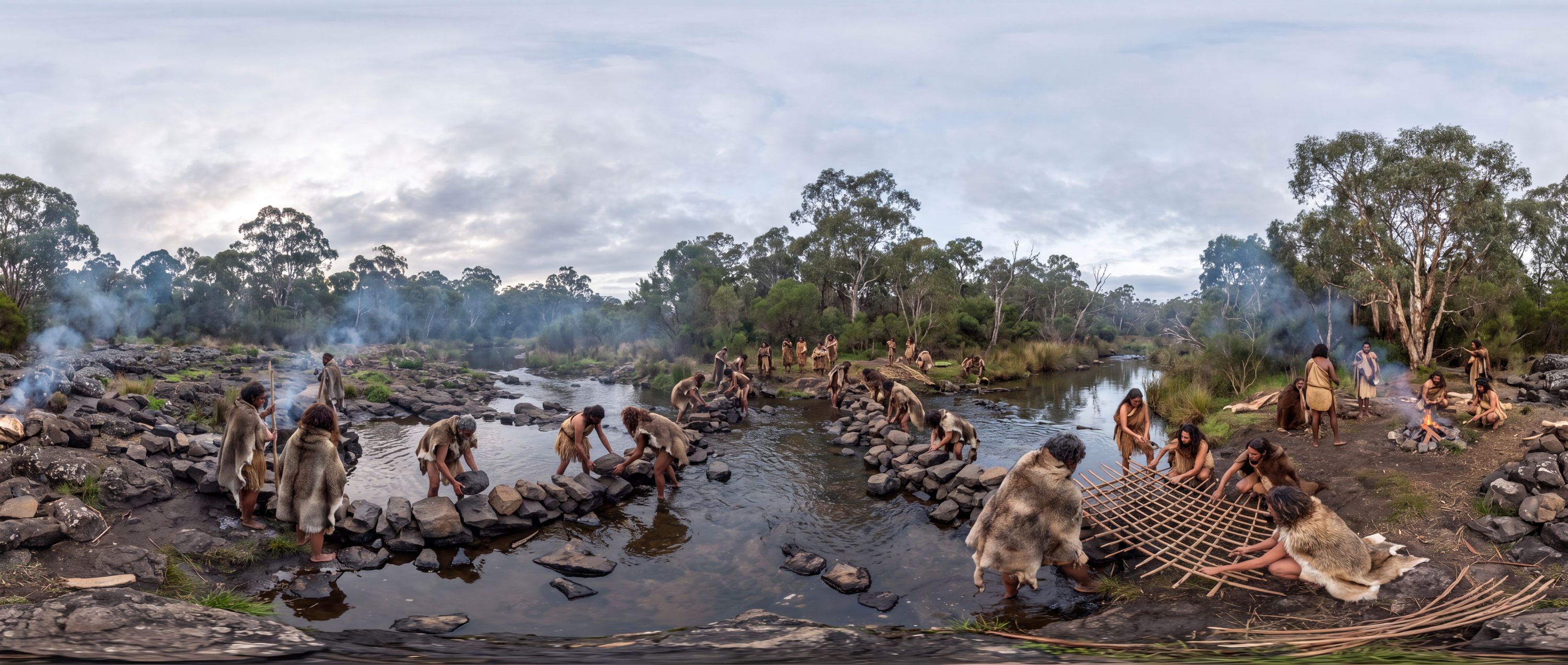 Engineering the Budj Bim Traps in 4600 BC — 360° scene from the July 28, 2026 daily challenge