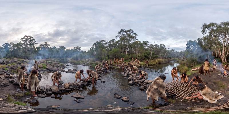 Engineering the Budj Bim Traps in 4600 BC — 360° scene from the July 28, 2026 daily challenge