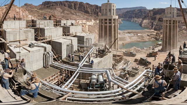 Hoover Dam Concrete Pouring — scene from the August 11, 2026 daily challenge