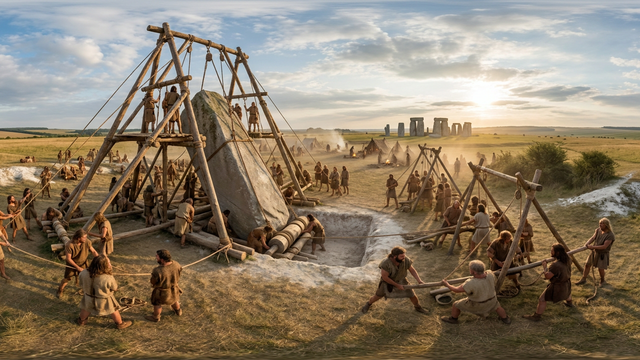 Raising the Sarsen Stones at Stonehenge — scene from the August 15, 2026 daily challenge