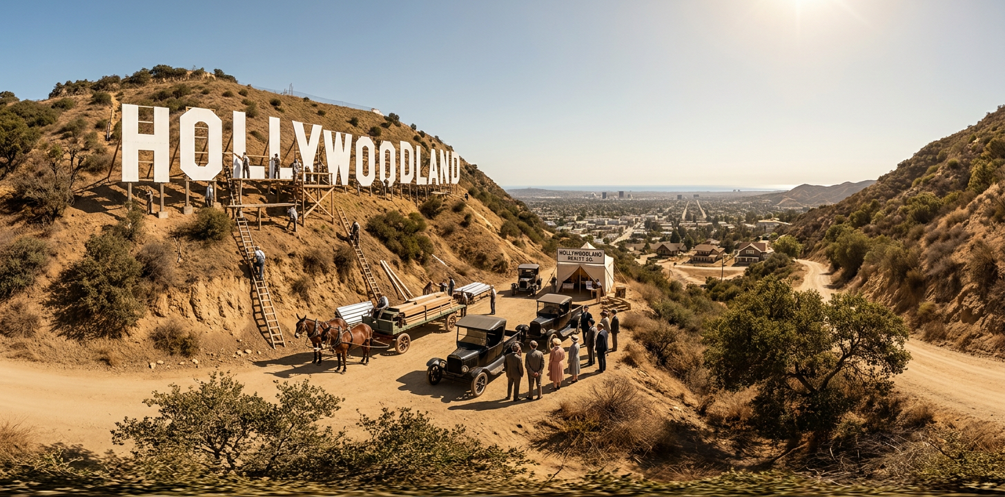 360° scene from Erection of the Hollywoodland Sign