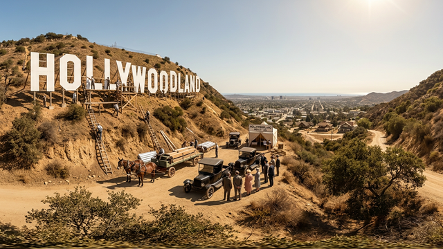 Erection of the Hollywoodland Sign — scene from the August 19, 2026 daily challenge