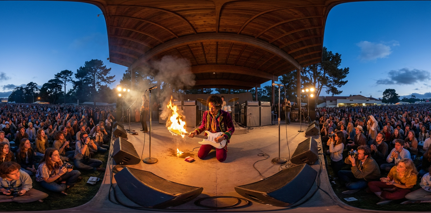 360° scene from Hendrix Burns Guitar at Monterey Pop Festival