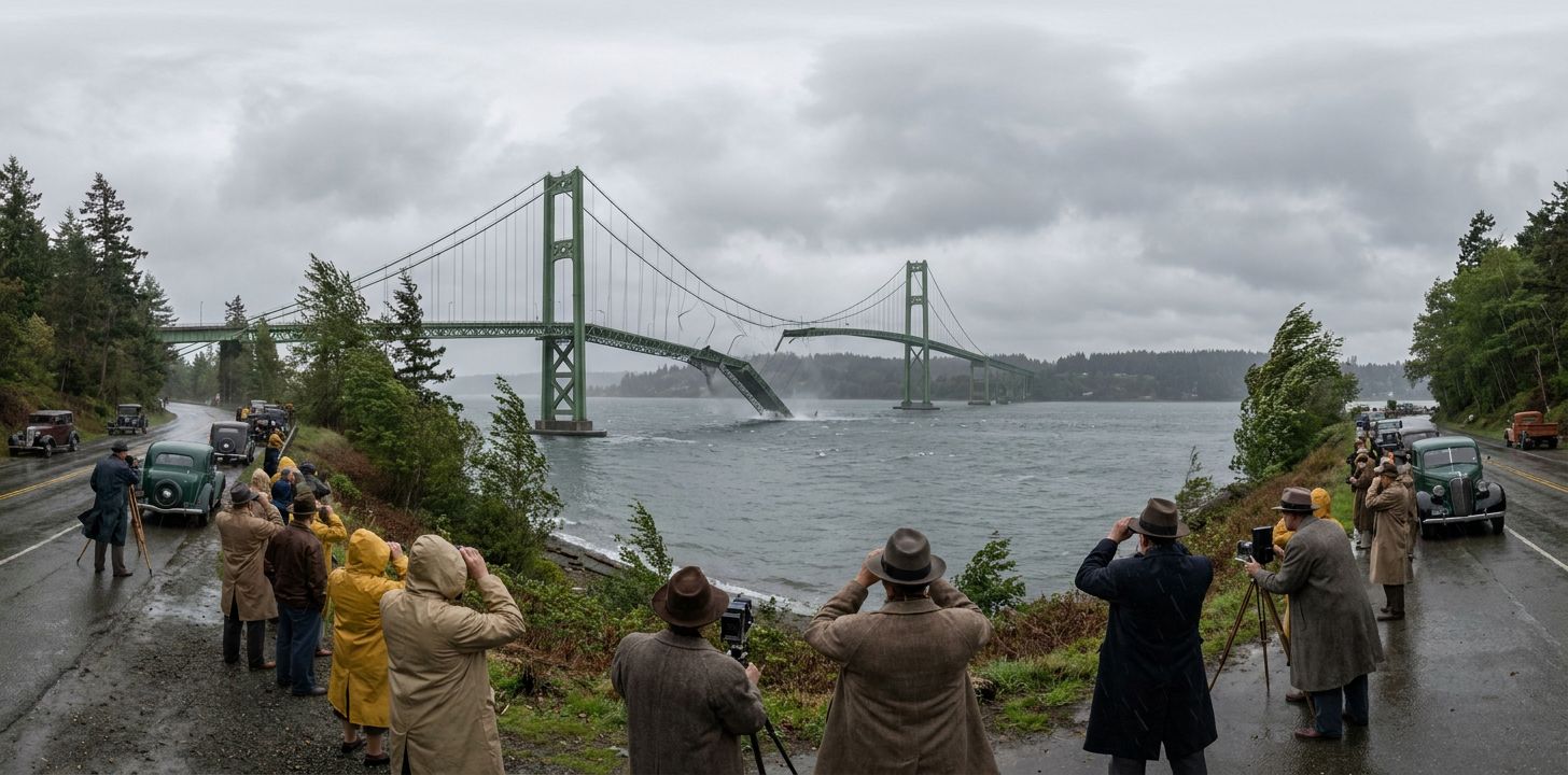 360° scene from Tacoma Narrows Bridge Collapse