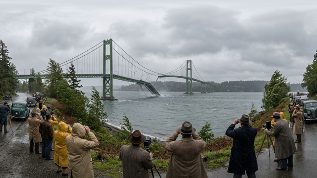 Tacoma Narrows Bridge Collapse — scene from the August 26, 2026 daily challenge