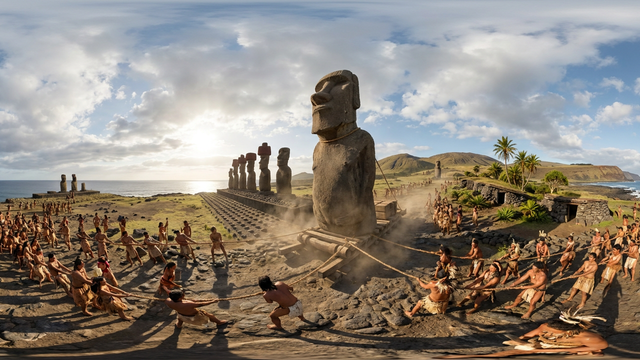 Erection of the Paro Moai — scene from the August 27, 2026 daily challenge