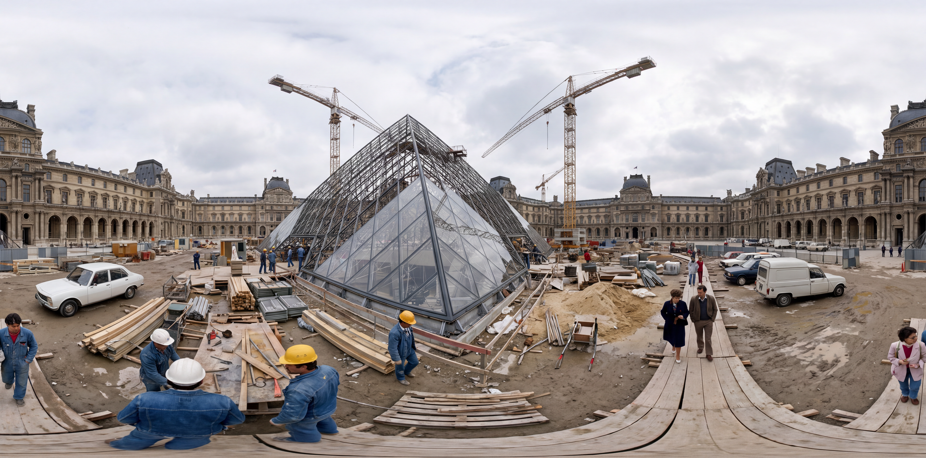 Constructing the Louvre Pyramid — scene from the September 7, 2026 daily challenge