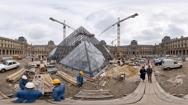 Constructing the Louvre Pyramid — scene from the September 7, 2026 daily challenge