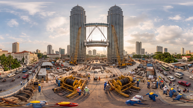 Hoisting the Petronas Towers Skybridge — scene from the September 12, 2026 daily challenge