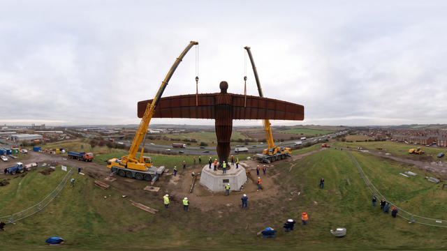 Erecting the Angel of the North — scene from the September 21, 2026 daily challenge