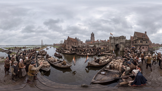 Relief Boats Reach Starving Leiden — scene from the October 3, 2026 daily challenge