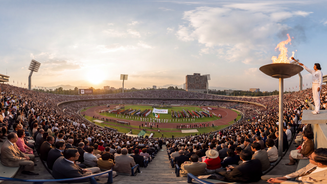 Mexico City Lights Its Olympic Cauldron — scene from the October 12, 2026 daily challenge