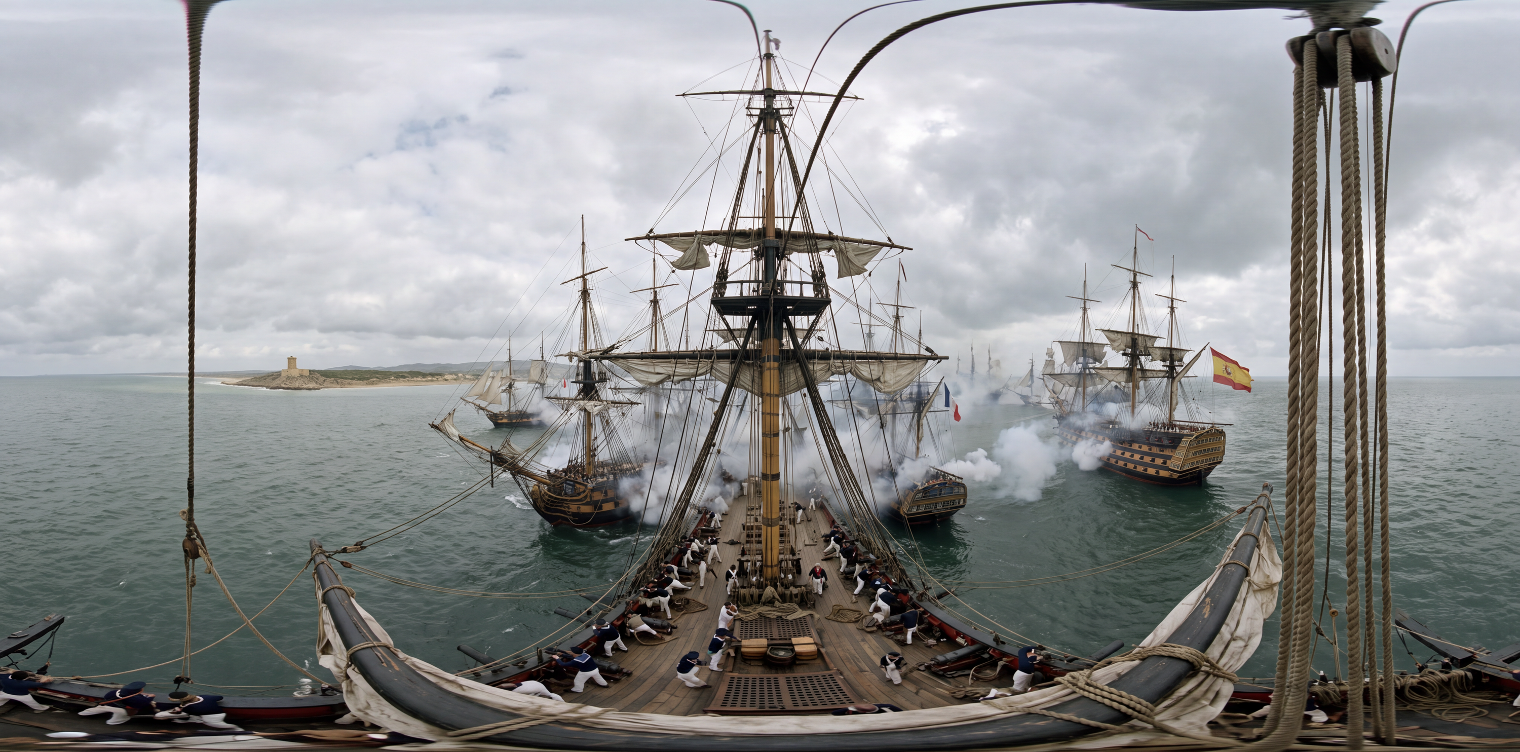 Victory Breaks the Line at Trafalgar — scene from the October 21, 2026 daily challenge