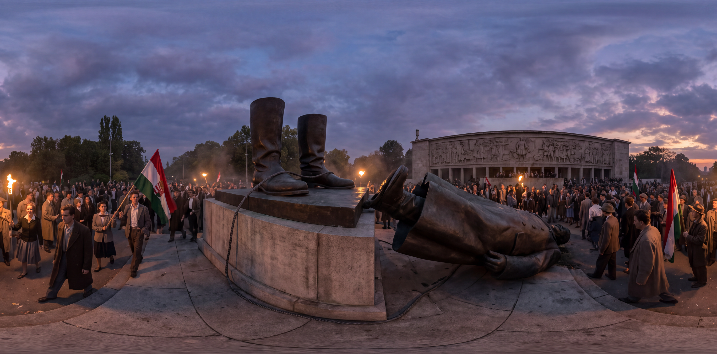 Budapest Pulls Down Stalin — scene from the October 23, 2026 daily challenge
