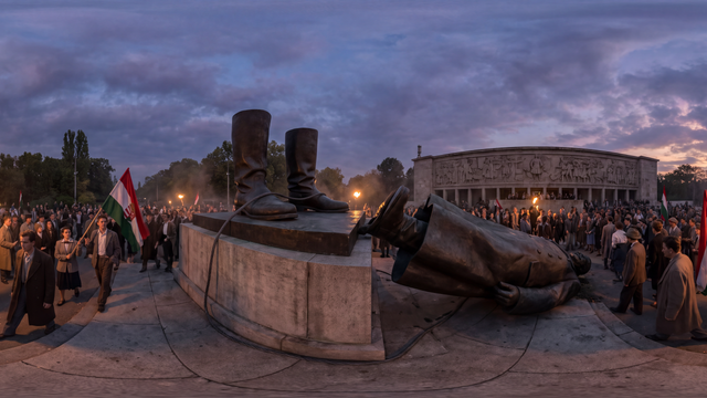 Budapest Pulls Down Stalin — scene from the October 23, 2026 daily challenge